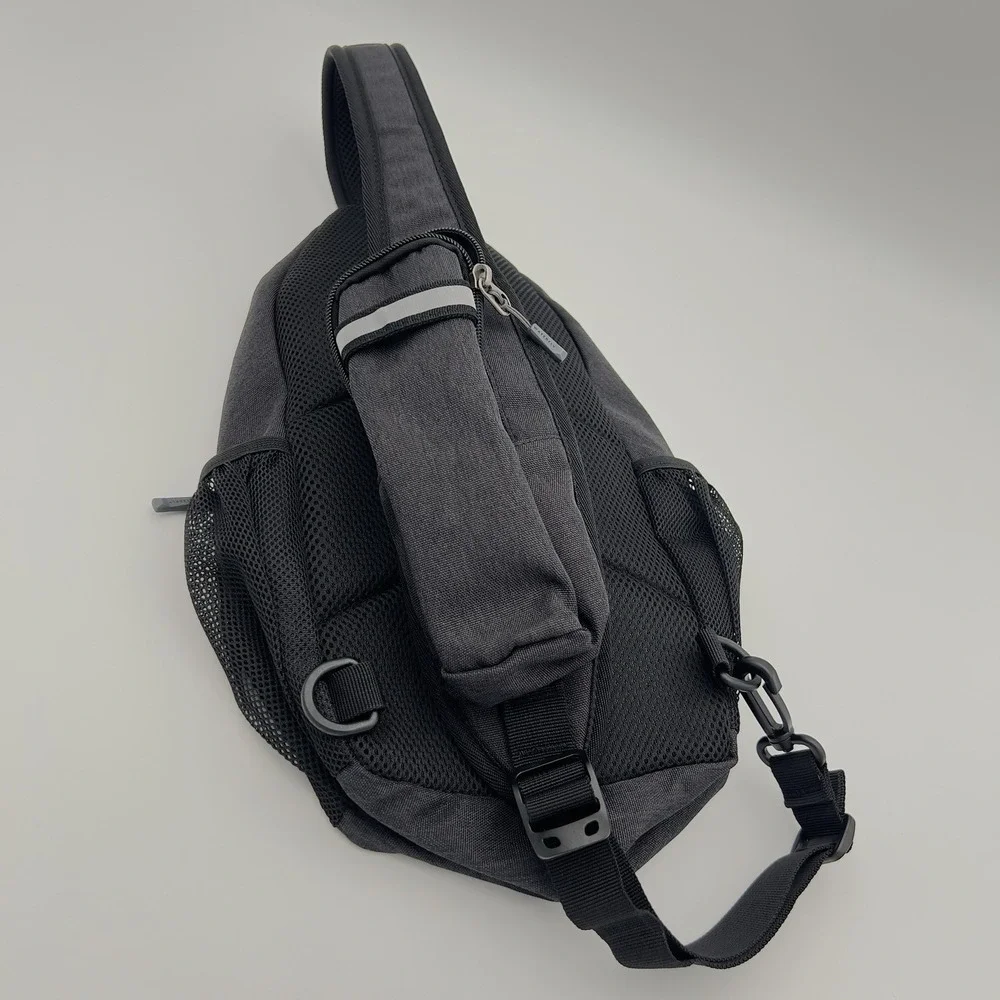 WATERFLY Gray Sling Backpack Crossbody Chest Bag Hiking Travel Daypack USB Port